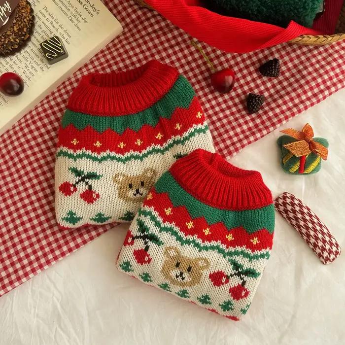 Pull d'hiver de noël rouge cerise pour petit et moyen chiot chien chat vêtements doux