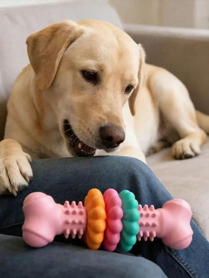 Jouet à mâcher indestructible pour chiens agressifs en plastique TPR motif géométrique nettoyage des dents occasionnels et cadeaux
