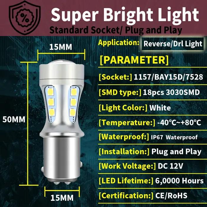 2x P21W BA15S LED Canbus 1156 BAY15D 1157 P21/5W ampoule LED T15 R5W feux de voiture 6500K feux de f