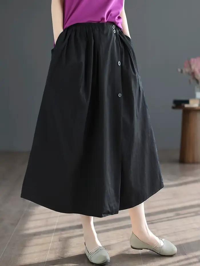 Jupe longue trapèze décontractée pour femme, 100% coton, style vintage, couleur unie, nouvelle colle