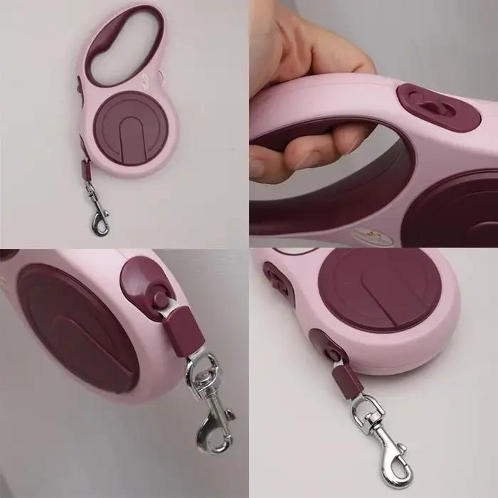 Laisse rétractable automatique en nylon robuste pour chien avec corde extensible pour courses et promenades en extérieur couleurs rose violet noir