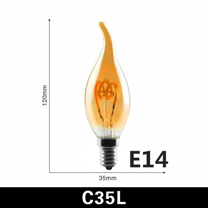 Ampoule LED à filament en spirale rétro A60 C35 ST64 T45 G80 G95 G125 T1225 4W E27 220V Dimmable Lampe Edison 2200K Lumi