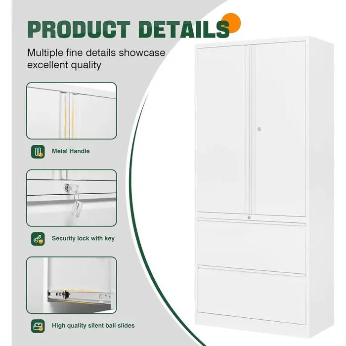 Armoires de rangement en métal pour le bureau à domicile, classeur-2 tiroirs avec serrure et étagère