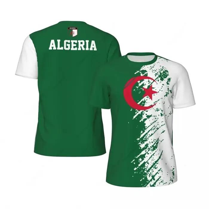 T-shirt de Football graphique drapeau algérie pour hommes, emblème National imprimé en 3D, T-shirt de sport, course à pied, vélo, Football, Tennis, Fitness