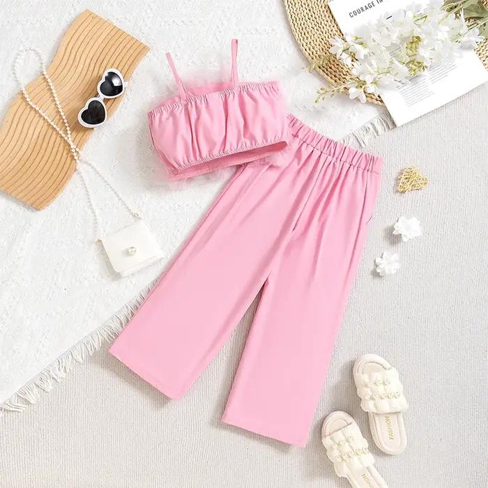 Ensemble de vêtements d'été pour filles, tenue de princesse florale, pantalon à jambes larges, à la