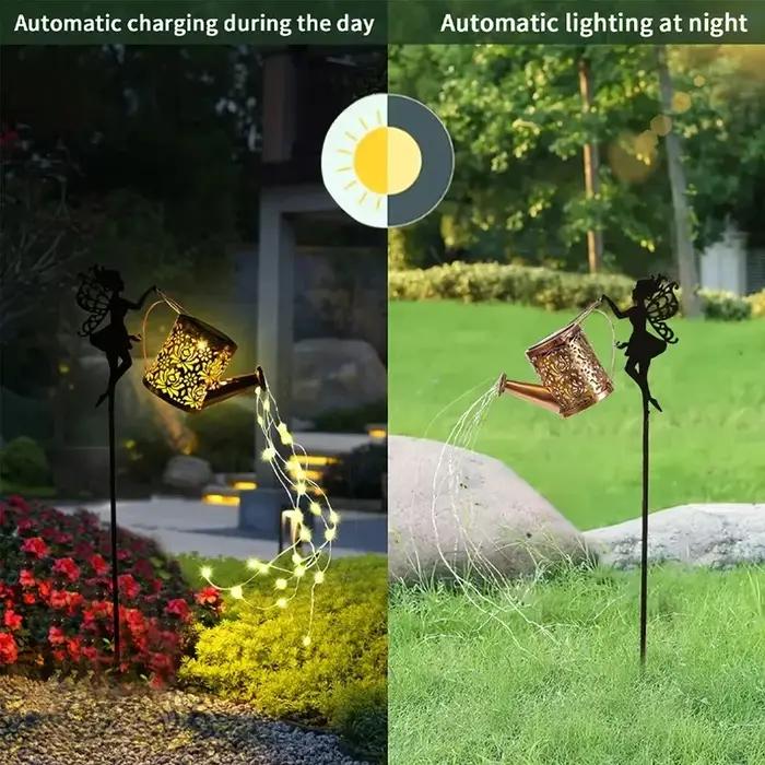 1 PC arrosoir solaire lumières, cascade extérieure jardin chaîne fée lumières, lumière de Projection