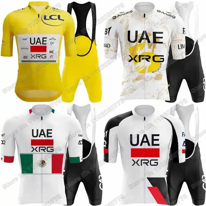 Maillot de Cyclisme UAE Team 2026 France TDF,Vêtements de cyclisme Tadej Pogačar Isaac Del Toro Mexique,Maillot de leader à pois rouges Jaune blanc vert,Chemise de vélo de route pour hommes Cuissard à