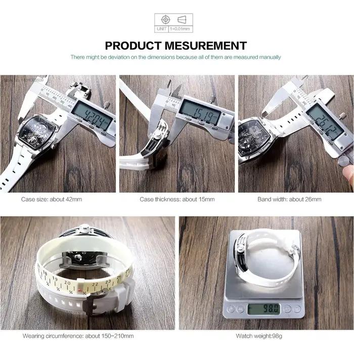 Montre mécanique automatique MEGIR pour homme avec cadran squelette et bracelet silicone étanche sport