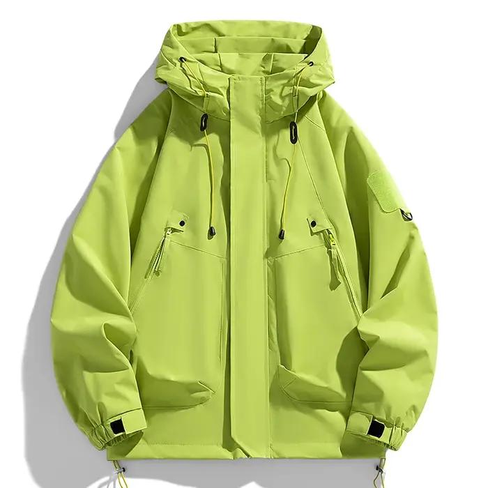 Coupe-vent hommes veste à capuche manteau à glissière Cargo imperméable noir Bomber Camping ample mi