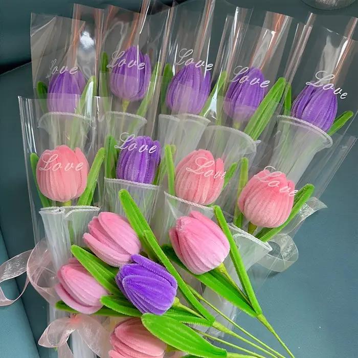 Kit d'artisanat de fleurs en tiges de chenille, 100 pièces de nettoyeurs de tuyaux pour l'artisanat, artisanat créatif d'art de bricolage pour les cadeaux de fête d'anniversaire de mariage