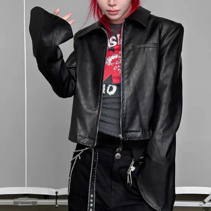 "Rock Music Player"-Veste en cuir avec panneau imprimé