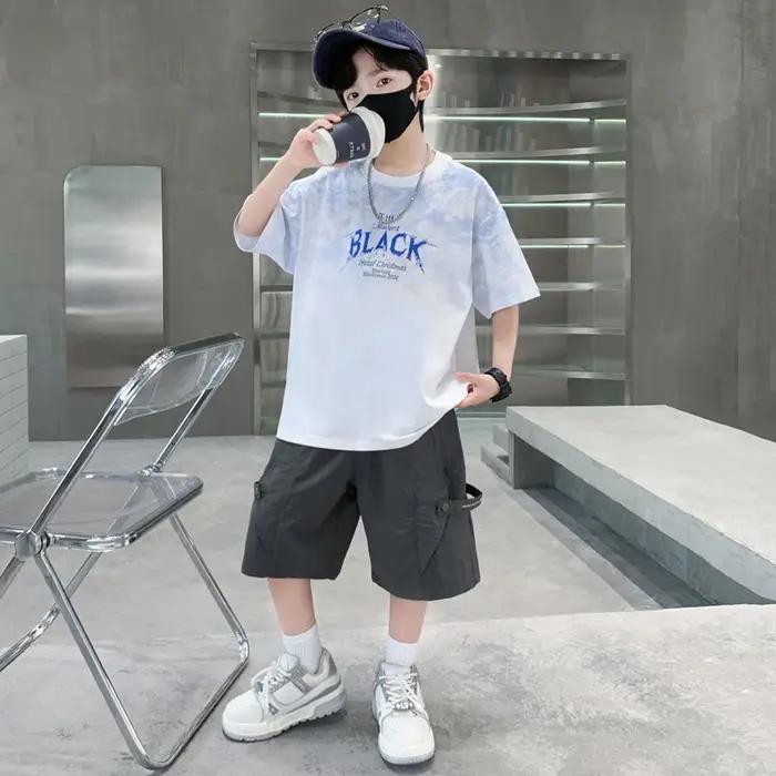 Ensemble 2 pièces d'été pour adolescents : T-shirt tie-dye à col rond et short cargo décontracté – T