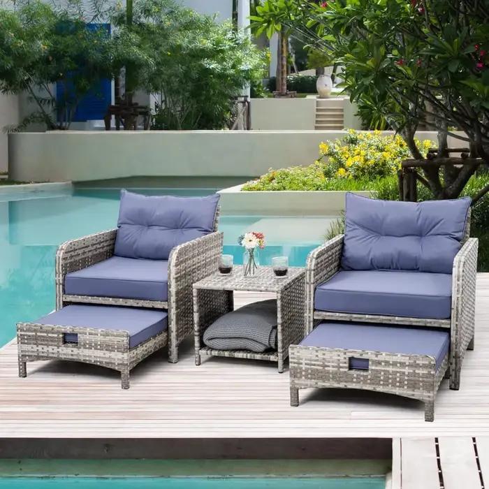 Ensemble de meubles de Patio en osier, 5 pièces, chaises de Patio d'extérieur avec poufs, meubles de