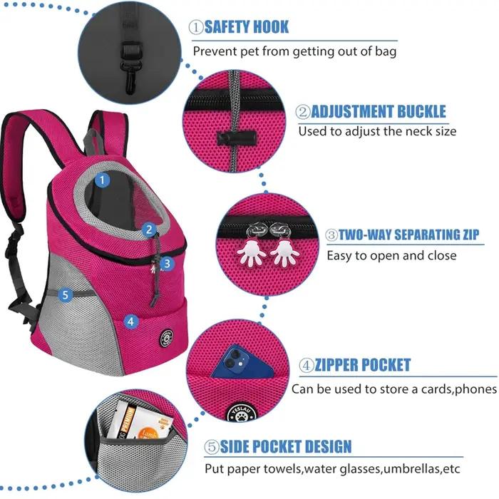 Sac à dos pour chiens et chats en nylon robuste avec bandes réfléchissantes pour sécurité et confort lors de randonnées en plein air