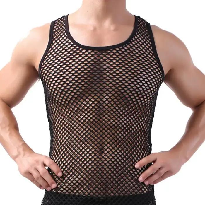 Débardeur transparent et sexy pour homme, hauts en polyester oxford université, style sportif, pour les quatre saisons, à la maison ou pour des occasions spéciales