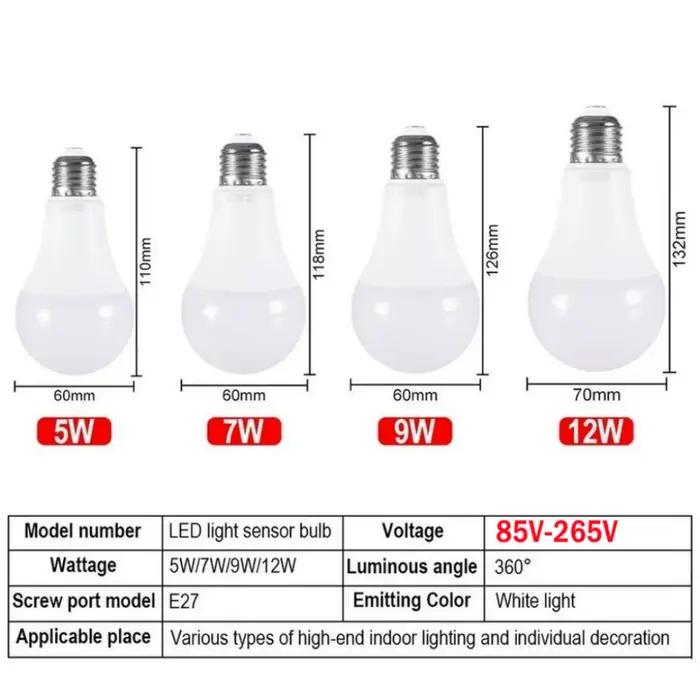 LDHLM – ampoule à capteur du crépuscule à l'aube, E27, 5W, 7W, 9W, 12W AC, 110/220V, 85-265V, lumièr