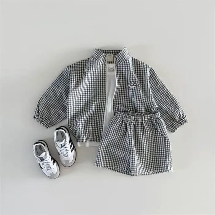Ensemble veste et short à col montant à carreaux pour enfants