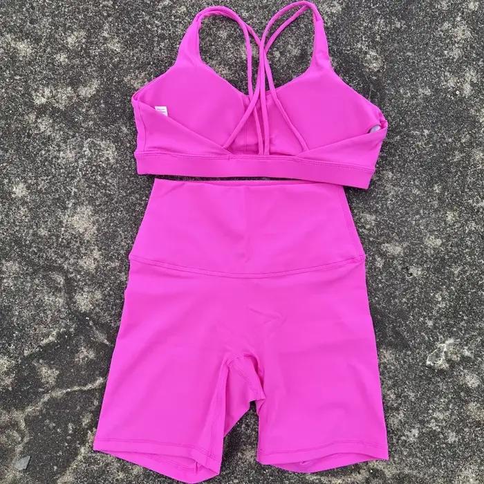 Ensemble de cyclisme court de Yoga pour femmes, couleur unie, doux, dos croisé, soutien-gorge + Legg