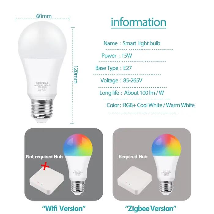Tuya Wifi ampoule intelligente RGB E27 Zigbee ampoule Led maison intelligente Tuya Zigbee lampe 110V