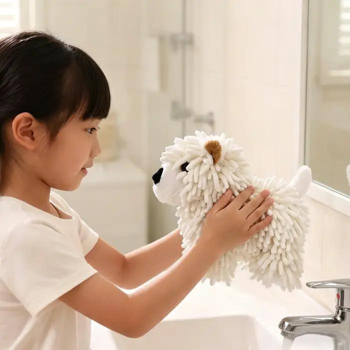 Serviette de toilette douce en chenille pour chien, serviette en microfibre absorbante en chenille, serviettes de toilette en forme de chiot mignon pour salle de bain et cuisine
