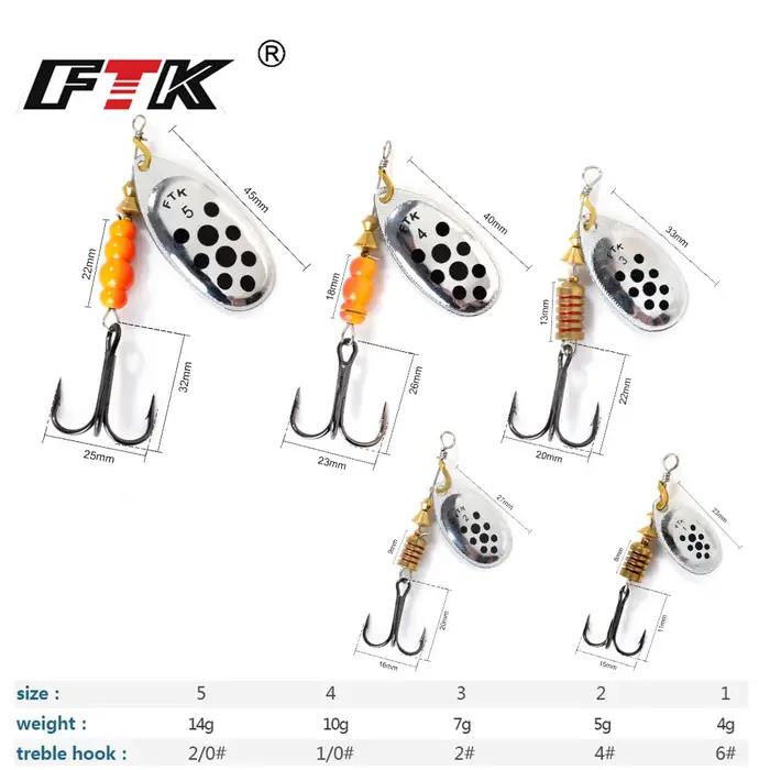 Leurres FTK Spinner Bait 4g à 14g - Cuillères métalliques pour pêche du brochet avec hameçons triples