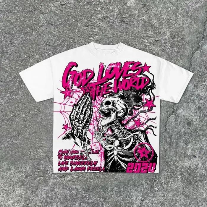 T-shirt col rond pour hommes, imprimé graffiti de crâne personnalisé, confortable et respirant, haut