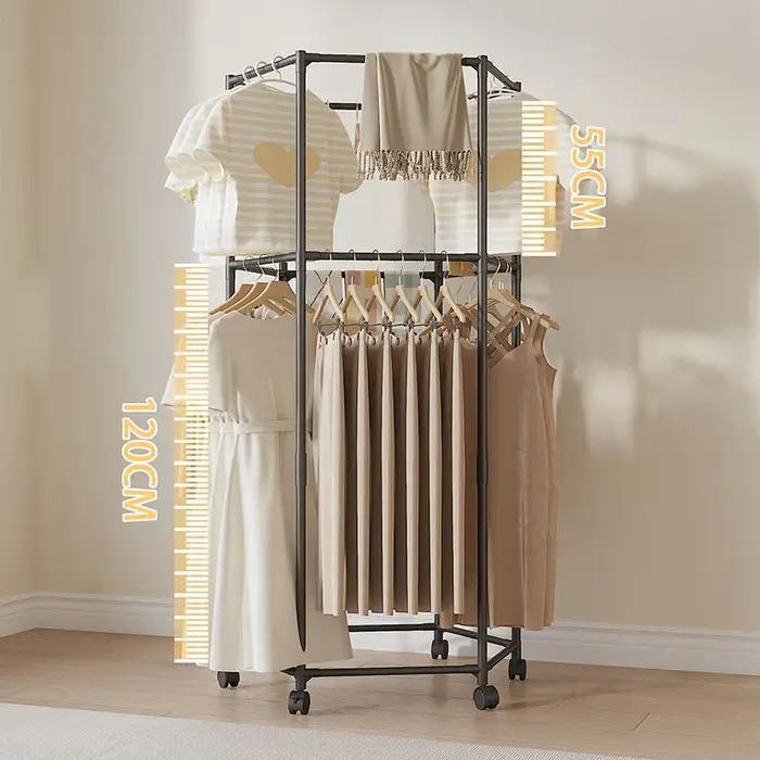 Porte-vêtements hexagonal rotatif sur roulettes