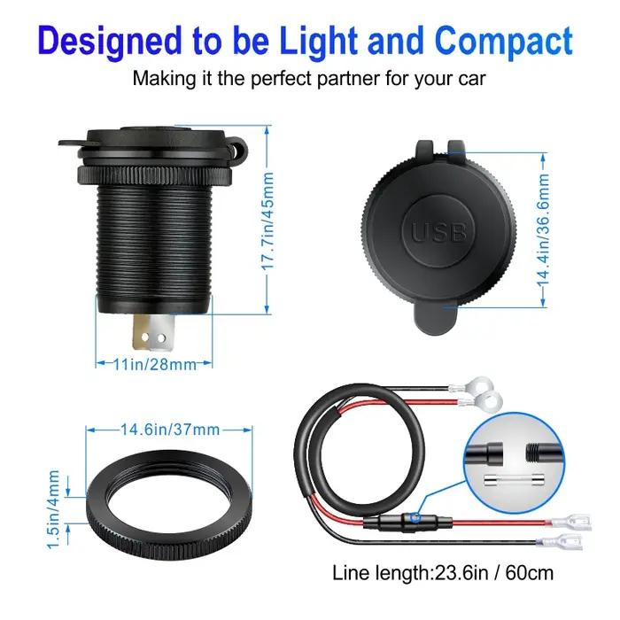 Tomada-Adaptateur de Port USB pour Voiture, Bateau, Marine, Camion, Moto, 12V, PD Type C et QC3.0