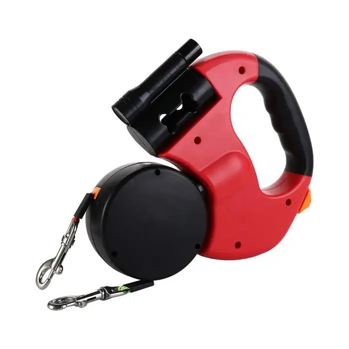 Laisse double rétractable pour chien avec lumières