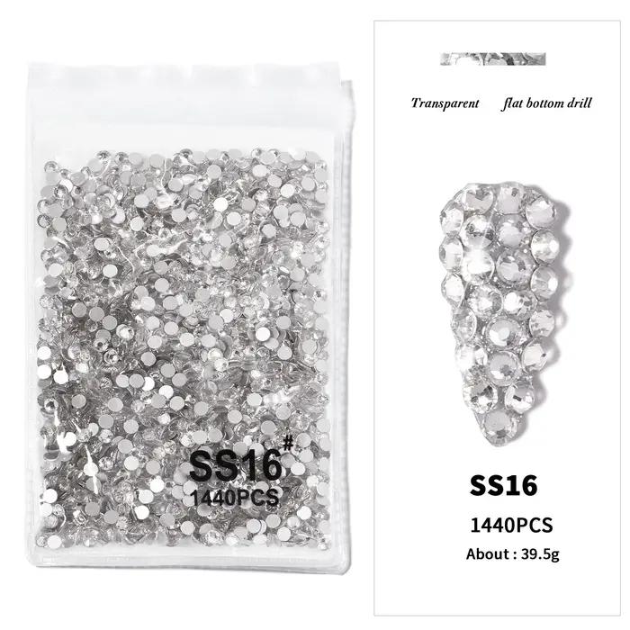 Sachet de 1440 pièces AB/clair rond mini diamant SS3-SS16(1.3-4mm) FlatBack Nail Non-Hotfix cristal clair AB manucure