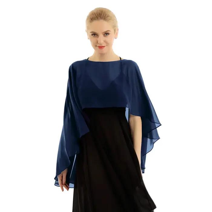 Femmes en mousseline de soie solide pull Capes châle haut-bas ourlet mince doux haussement d'épaules Ponchos pour mariag