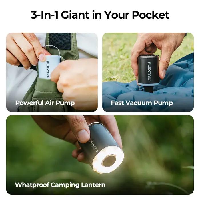 FLEXTAIL TINY PUMP 2X - Pompe à air portable 4 kPa avec lumière de camping et batterie 1600 mAh, inf