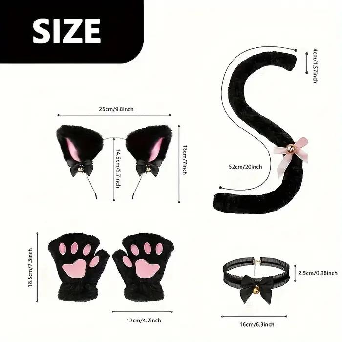 Ensemble de gants patte de chat, 5 pièces, hiver, mignon dessin animé fille, gants à doigts ouverts,