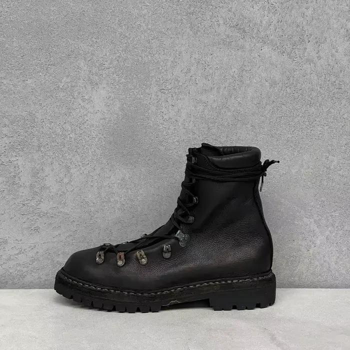 Bottes de moto en cuir véritable pour hommes, chaussures d'alpinisme à lacets en métal, bottes de ra