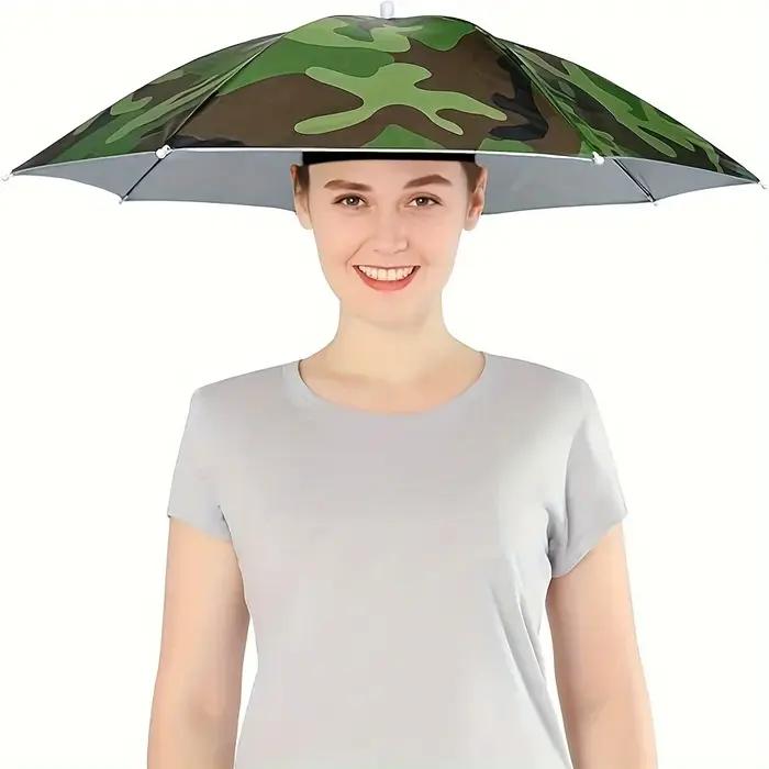 Chapeau parapluie parapluie monté sur la tête, protection de la pluie et du soleil d'été, chapeau parapluie de pêche en plein air, chapeau parapluie porté sur la tête