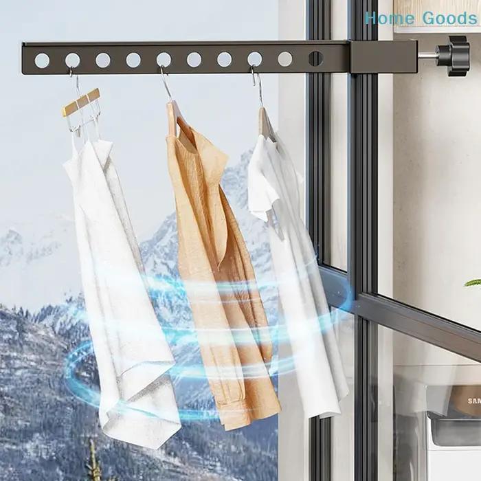 Porte-vêtements mural pliable et rotatif noir en aluminium