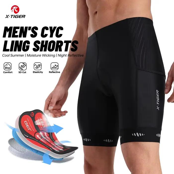 X-TIGER Hommes Cyclisme Shorts avec Poche Arrière 5D Gel Rembourré Vélo