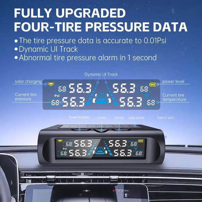 Système d'alarme de sécurité automobile avec surveillance de la pression des pneus et moniteur de température pour les 4 pneus surveillance de batterie basse pour conducteurs sécuritaires longs trajets famille sport