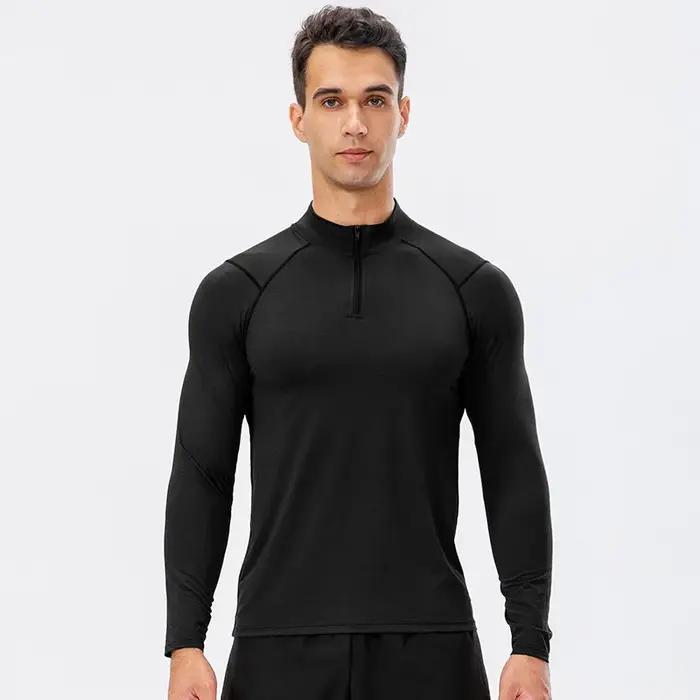 Sweat-shirt à manches longues pour hommes, haut de course à séchage rapide, demi-fermeture éclair, c
