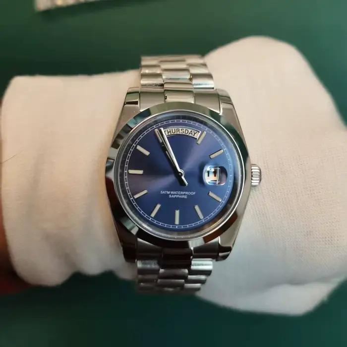 Montre homme élégante boîtier acier inoxydable 36mm cristal saphir résistante à l'eau pour hommes occasions spéciales