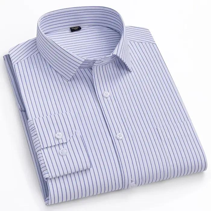 Chemise Formelle Homme Manches Longues Couleur Unie Rayée Mode Business Poche Blanche Chemise Social