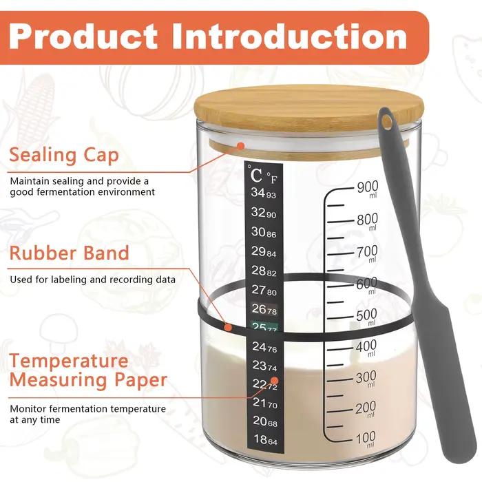Pot de Fermentation au levain 900ml, récipient de démarrage au levain, pot en verre transparent, fou