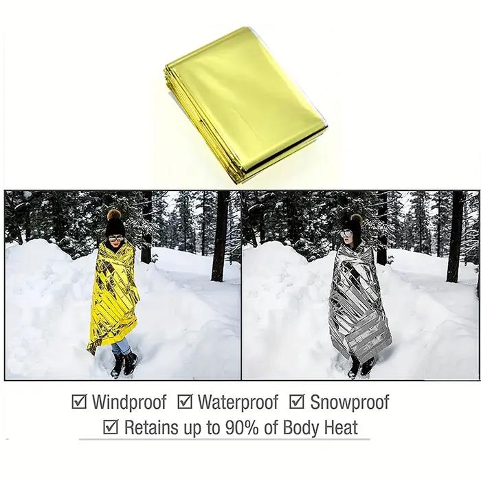 Couverture d'isolation multifonctionnelle double face pour activités de plein air et survie en extérieur finition argent multifonctionnelle polyvalente et durable