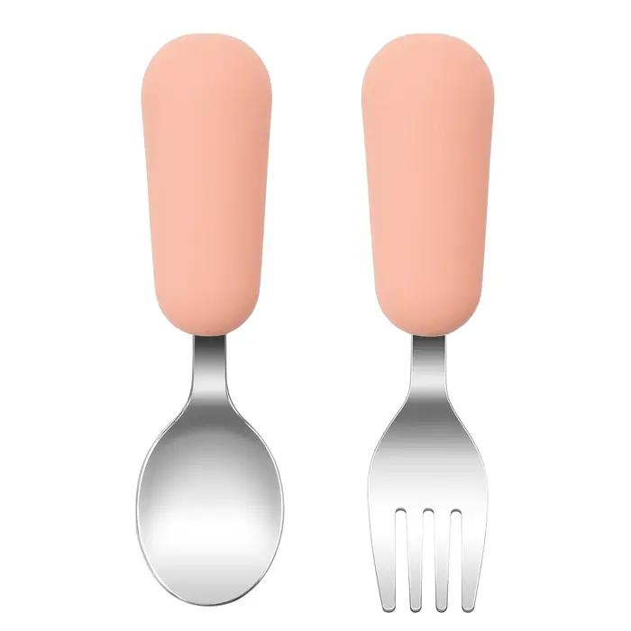 Couleur enfants 2 pièces fourchette cuillère en acier inoxydable ensemble d'alimentation pour bébé ustensile écologique