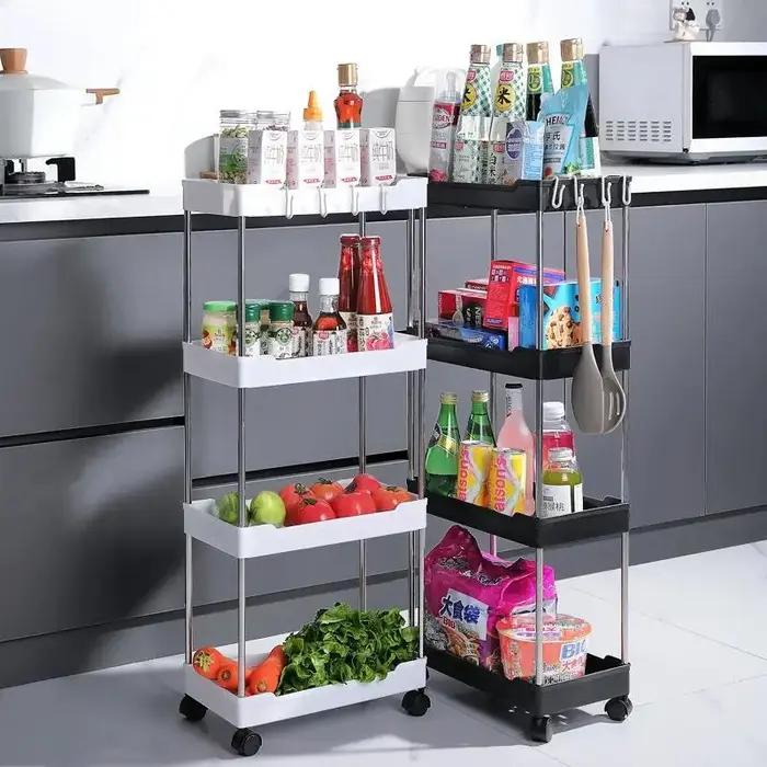 Étagère de rangement amovible à 3/4 niveaux pour espaces étroits chariot à roulettes étagère de salle de bain étagères de cuisine pour espaces étroits étagère de finition latérale