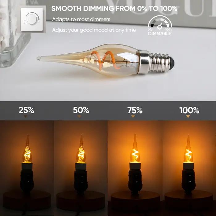 Ampoule LED à filament spiralé en forme de flamme, bougie rétro, ampoule de lustre à intensité varia
