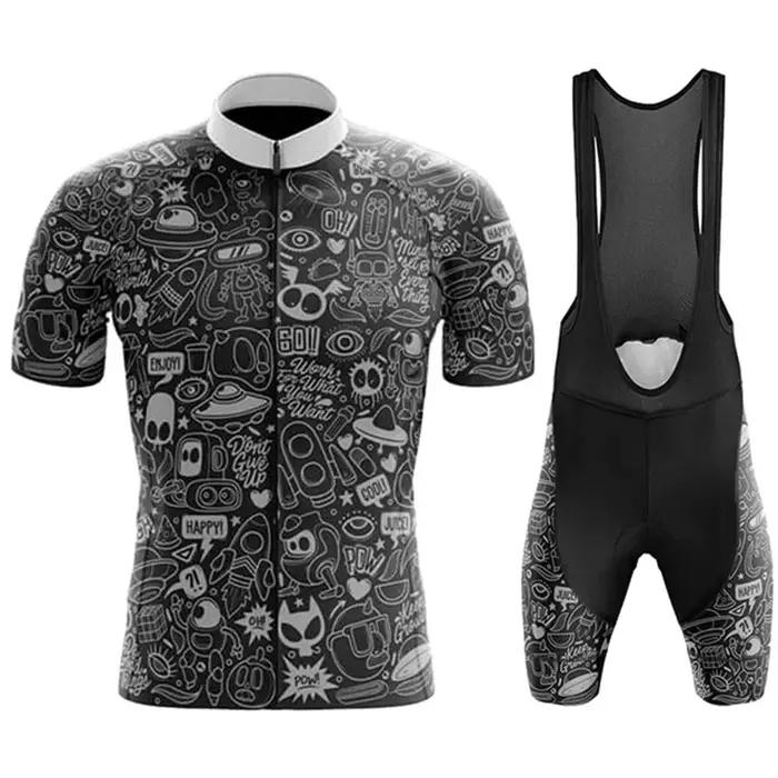 2025 équipe cyclisme Maillot ensemble à manches courtes dessin animé vélo vêtements hommes noir vtt
