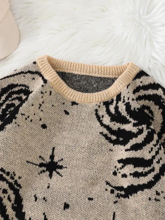 Nouveau Style de rue à la mode déchiré abstrait ciel étoilé motif pull déchiré pull décontracté col
