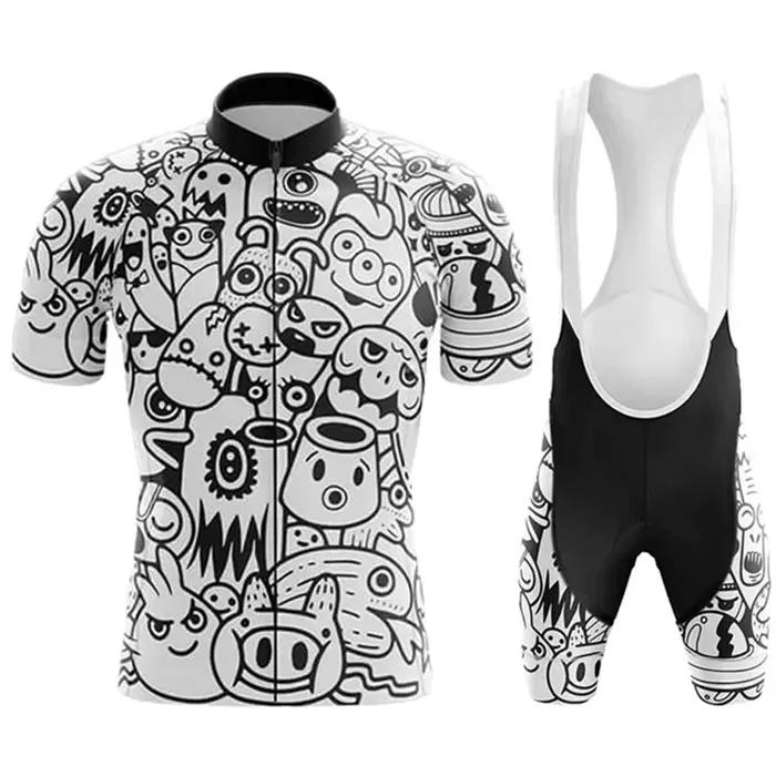 2025 équipe cyclisme Maillot ensemble à manches courtes dessin animé vélo vêtements hommes noir vtt
