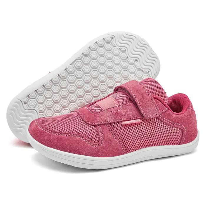 HOBIBEAR enfants chaussures pieds nus à bout large petit/grand/enfant boucle à crochet baskets minimalistes en cuir arti